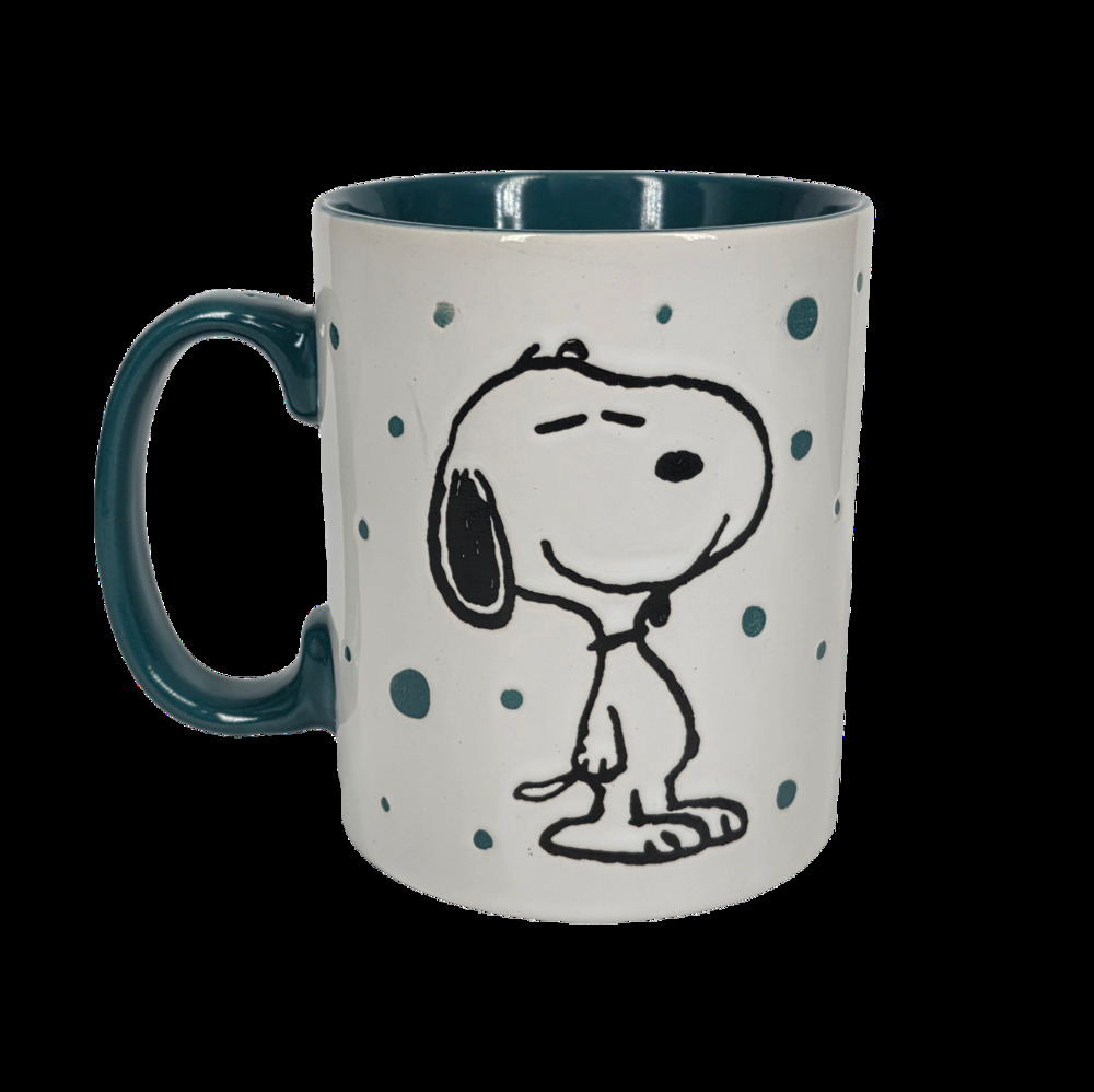 PEANUTS SNOOPY “FRECKLED JOY” TEAL POLKA DOT MUG BY GIBSON HOMEWARES 15oz CLEAN